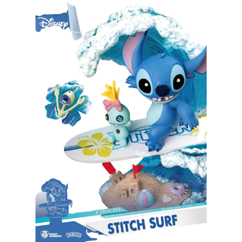 D-STAGE DISNEY STATUA DI STITCH SURFING, IN STILE DIORAMA - LILO E STITCH FIGURE DA COLLEZIONE