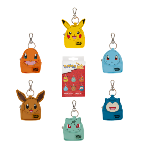 LOUNGEFLY POKEMON MYSTERY MINI ZAINO PORTACHIAVI CHARMANDER-PIKACHU-EEVEE-SQUIRTLE-BULBASUR-SNORLAX