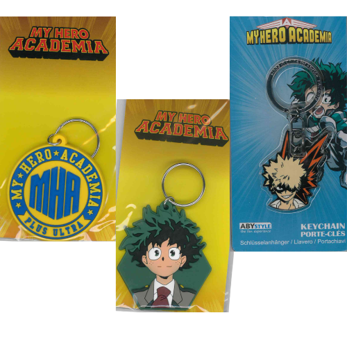 KEYCHAIN MY HERO ACADEMIA LOGO ACADEMIA - DEKU IN GOMMA - BAKUGO IN METALLO
