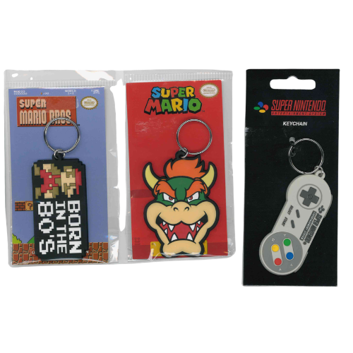 KEYCHAIN SUPER MARIO PERSONAGGI - LOGO - CONTROLLER IN GOMMA