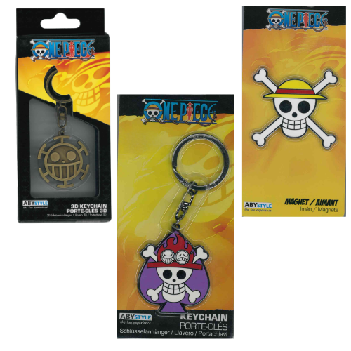 KEYCHAIN METAL ONE PIECE JOLLY ROGER TRAFALGAR - ACE \ METAL MAGNETIC JOLLY ROGER LUFFY