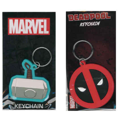 KEYCHAIN MARVEL MARTELLO DI THOR - LOGO DEADPOOL - IRON MAN - CAPTAIN AMERICA - THOR IN GOMMA