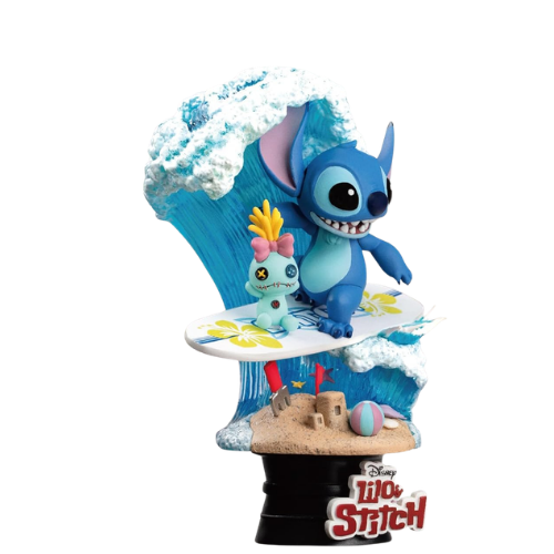 D-STAGE DISNEY STATUA DI STITCH SURFING, IN STILE DIORAMA - LILO E STITCH FIGURE DA COLLEZIONE