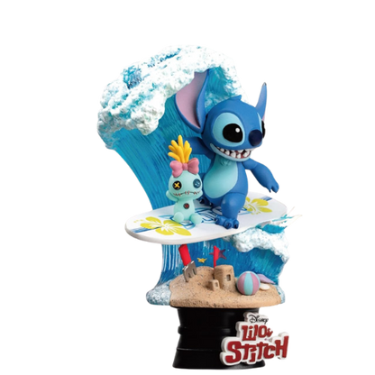D-STAGE DISNEY STATUA DI STITCH SURFING, IN STILE DIORAMA - LILO E STITCH FIGURE DA COLLEZIONE
