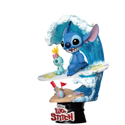 D-STAGE DISNEY STATUA DI STITCH SURFING, IN STILE DIORAMA - LILO E STITCH FIGURE DA COLLEZIONE