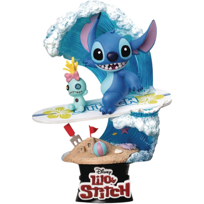 D-STAGE DISNEY STATUA DI STITCH SURFING, IN STILE DIORAMA - LILO E STITCH FIGURE DA COLLEZIONE