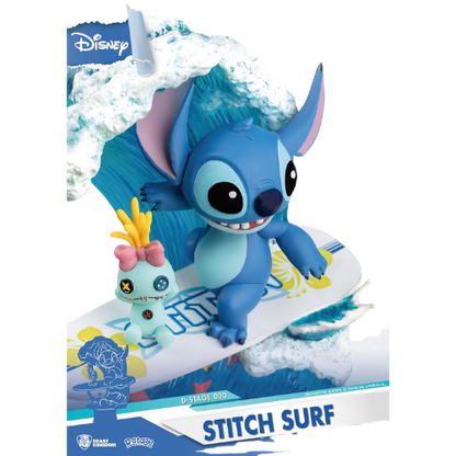 D-STAGE DISNEY STATUA DI STITCH SURFING, IN STILE DIORAMA - LILO E STITCH FIGURE DA COLLEZIONE