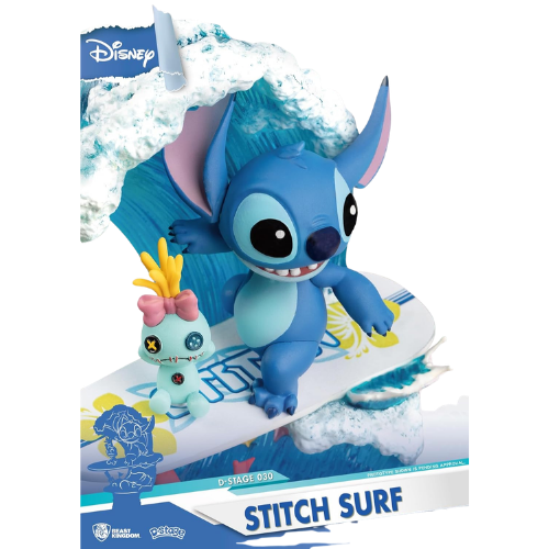 D-STAGE DISNEY STATUA DI STITCH SURFING, IN STILE DIORAMA - LILO E STITCH FIGURE DA COLLEZIONE