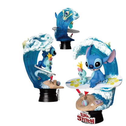 D-STAGE DISNEY STATUA DI STITCH SURFING, IN STILE DIORAMA - LILO E STITCH FIGURE DA COLLEZIONE