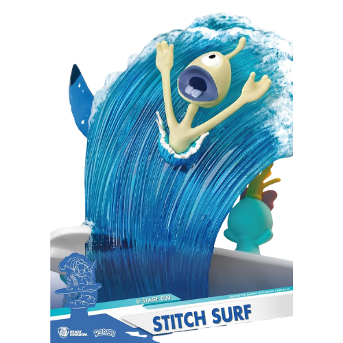 D-STAGE DISNEY STATUA DI STITCH SURFING, IN STILE DIORAMA - LILO E STITCH FIGURE DA COLLEZIONE