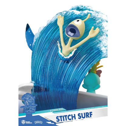 D-STAGE DISNEY STATUA DI STITCH SURFING, IN STILE DIORAMA - LILO E STITCH FIGURE DA COLLEZIONE