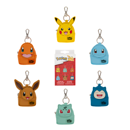 LOUNGEFLY POKEMON MYSTERY MINI ZAINO PORTACHIAVI CHARMANDER-PIKACHU-EEVEE-SQUIRTLE-BULBASUR-SNORLAX